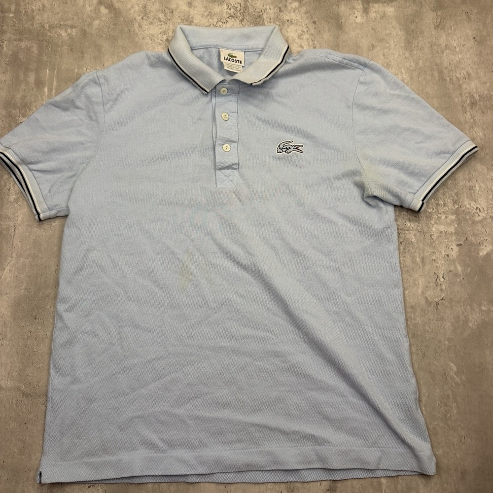 Lacoste Men’s Polo Shirt Classic Fit Size 5 L Large Light Blue Croc Logo